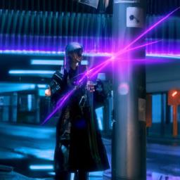 What Is Nostr? Nostr Cyuberpunk Purple lightning bolt cyberpunk, trending on artstation Artist: Michelangelo synthwave Lighting: Umbrella lighting. Subject: Street.