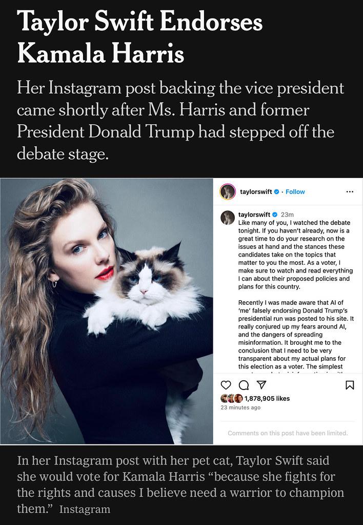 Taylor Swift Endorses Kamala Harris, Cites 'Swifties for Trump' AI Deepfakes Taylor Swift Endorses Kamala Harris, Cites 'Swifties for Trump' AI Deepfakes