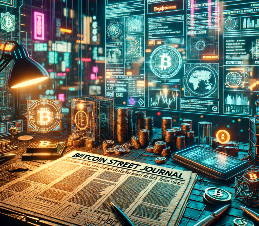 Bitcoin Desk - The Bitcoin Street Journal cyberpunk, trending on artstation in the style of cyberpunk