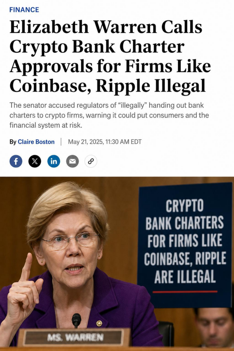 Elizabeth Warren Calls Crypto Bank Charter Approvals for Firms Like Coinbase, Ripple Illegal
