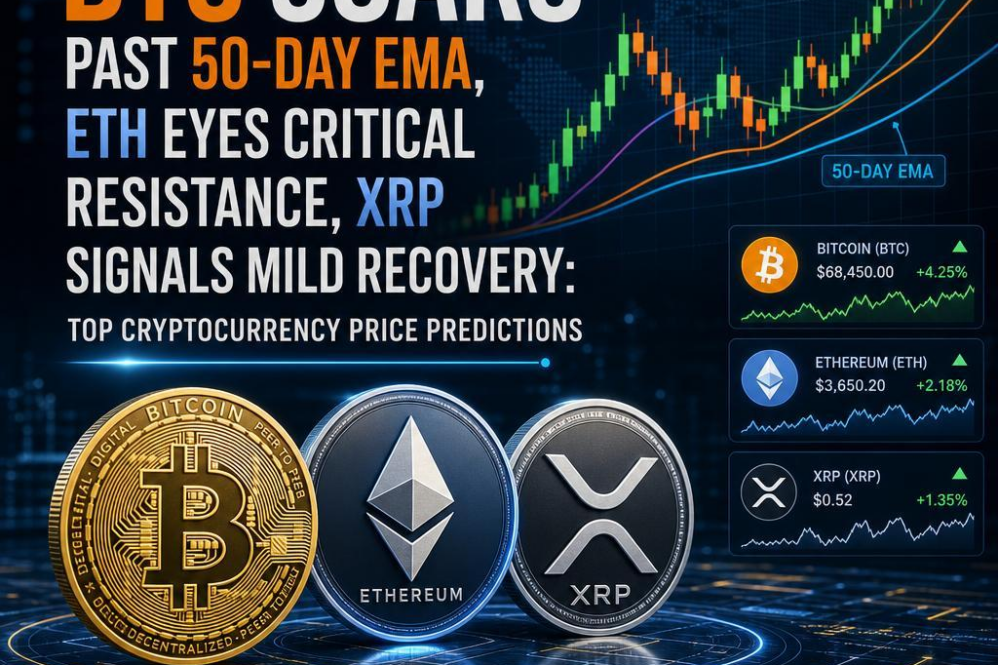 Here’s a more engaging version of your article title:

“BTC Soars Past 50-Day EMA, ETH Eyes Critical Resistance, XRP Signals Mild Recovery: Top Cryptocurrency Price Predictions”

This version aims to capture attention with dynamic verbs and a slightly res