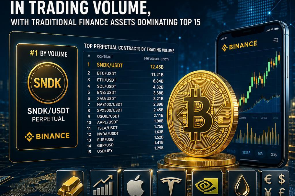 Binance’s SNDK Contracts Top Bitcoin USDT Perpetuals in Trading Volume, With Traditional Finance Assets Dominating Top 15