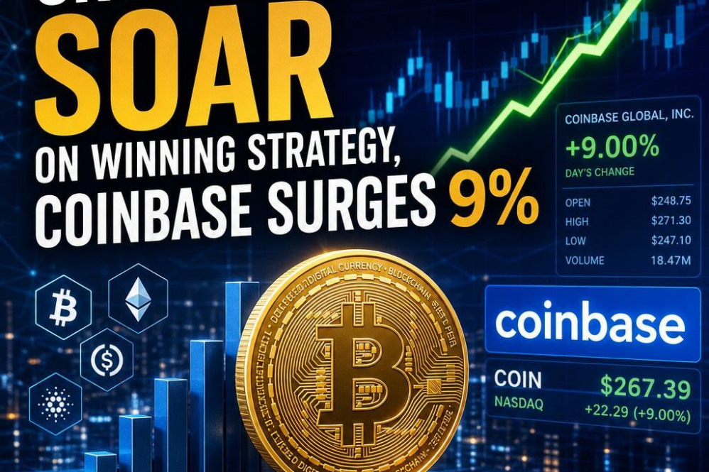 Crypto Shares Soar on Winning Strategy, Coinbase Surges 9%