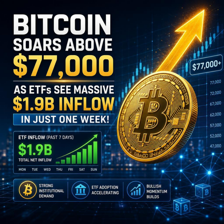 Bitcoin Soars Above $77,000 as ETFs See Massive $1.9B Inflow in Just One Week!