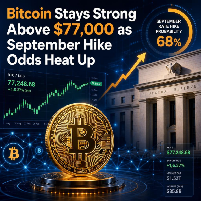Bitcoin Stays Strong Above $77,000 as September Hike Odds Heat Up