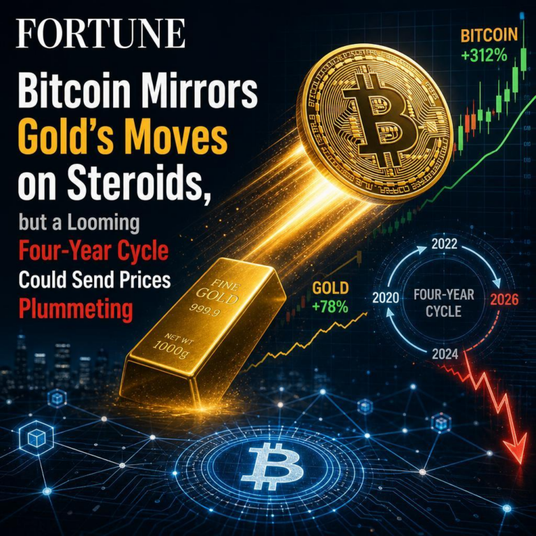 FORTUNE: Bitcoin Mirrors Gold’s Moves on Steroids, but a Looming Four-Year Cycle Could Send Prices Plummeting