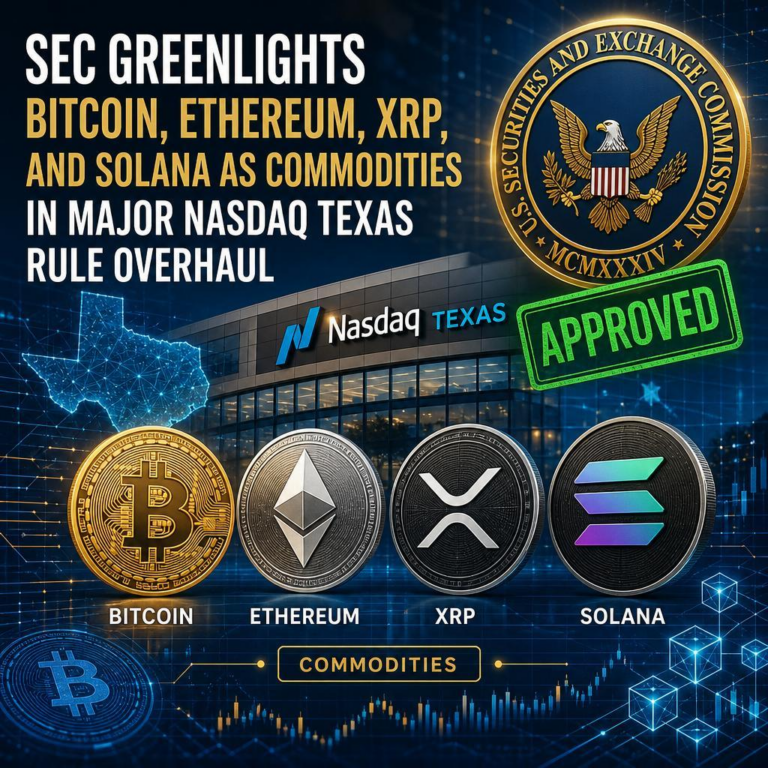 SEC Greenlights Bitcoin, Ethereum, XRP, and Solana as Commodities in Major Nasdaq Texas Rule Overhaul