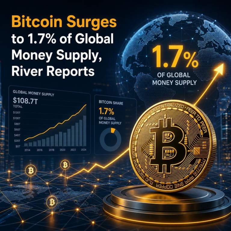 News Explorer Bitcoin Surges to 1.7% of Global Money Supply, River Reports