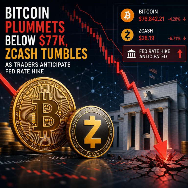 Bitcoin Plummets Below $77K, Zcash Tumbles as Traders Anticipate Fed Rate Hike