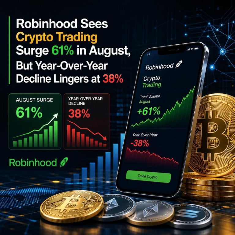 Robinhood Sees Crypto Trading Surge 61% in August, But Year-Over-Year Decline Lingers at 38%