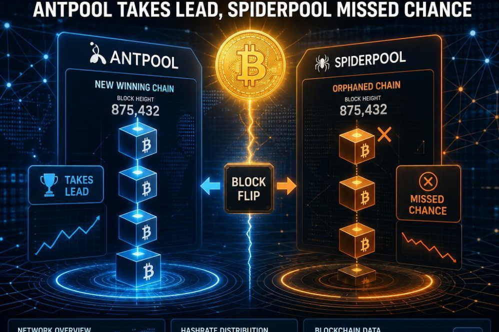Bitcoin Network Experiences Rare Block Flip: Antpool Takes Lead, Spiderpool Missed Chance
