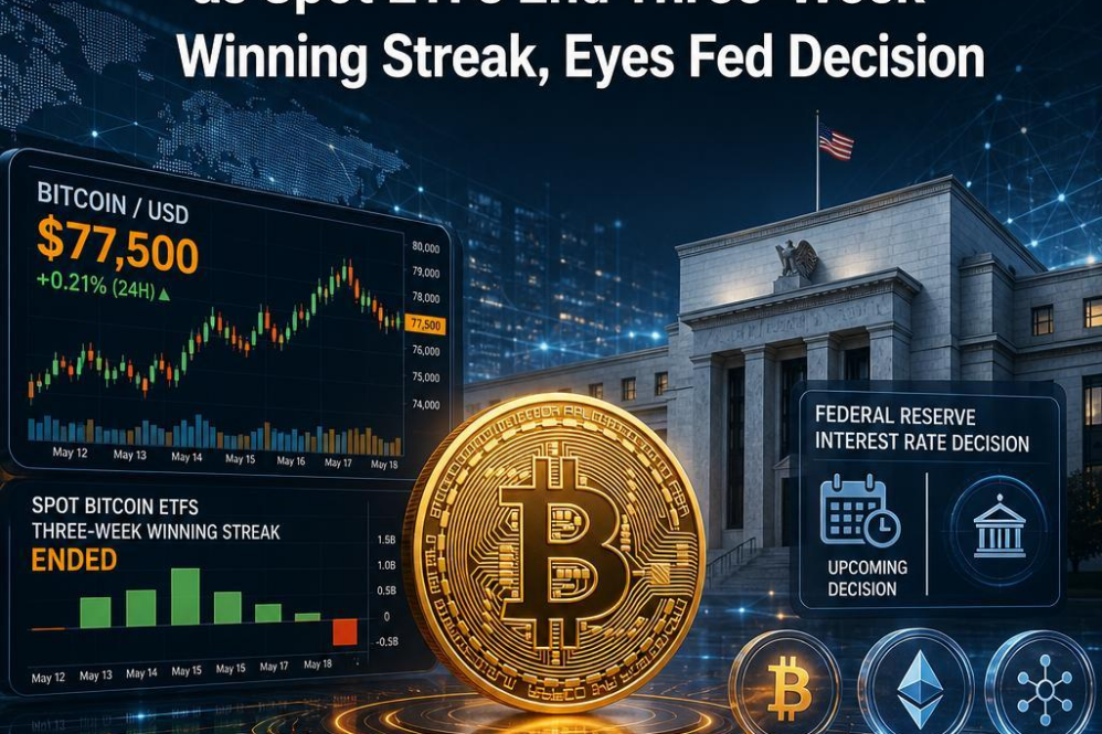 Bitcoin Hovers at $77,500 as Spot ETFs End Three-Week Winning Streak, Eyes Fed Decision