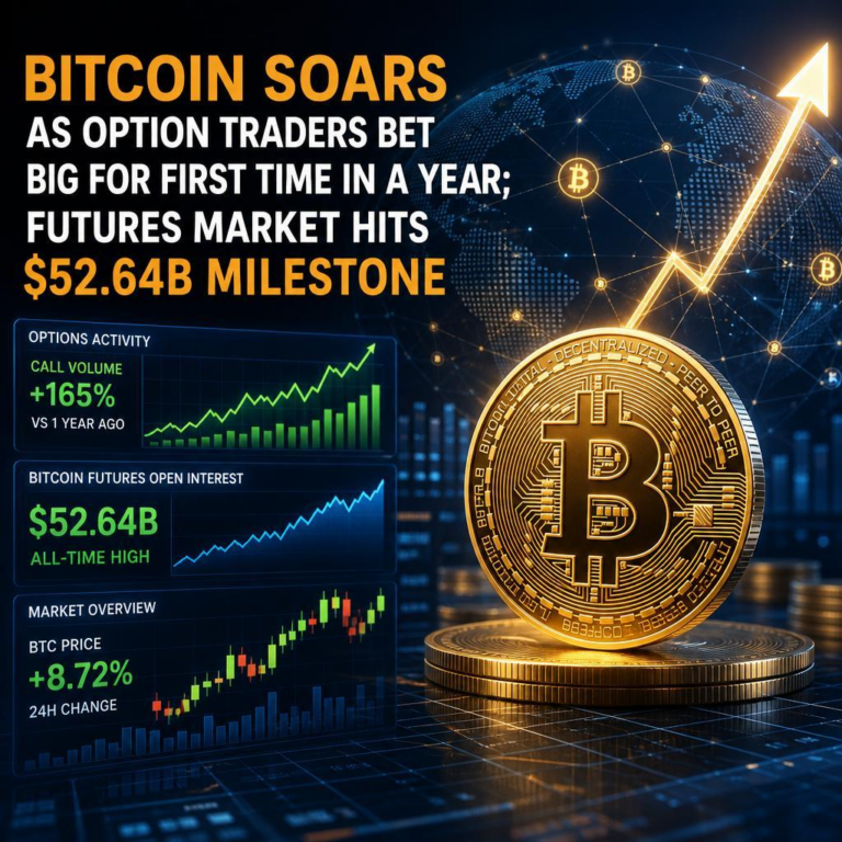 Bitcoin Soars as Option Traders Bet Big for First Time in a Year; Futures Market Hits $52.64B Milestone