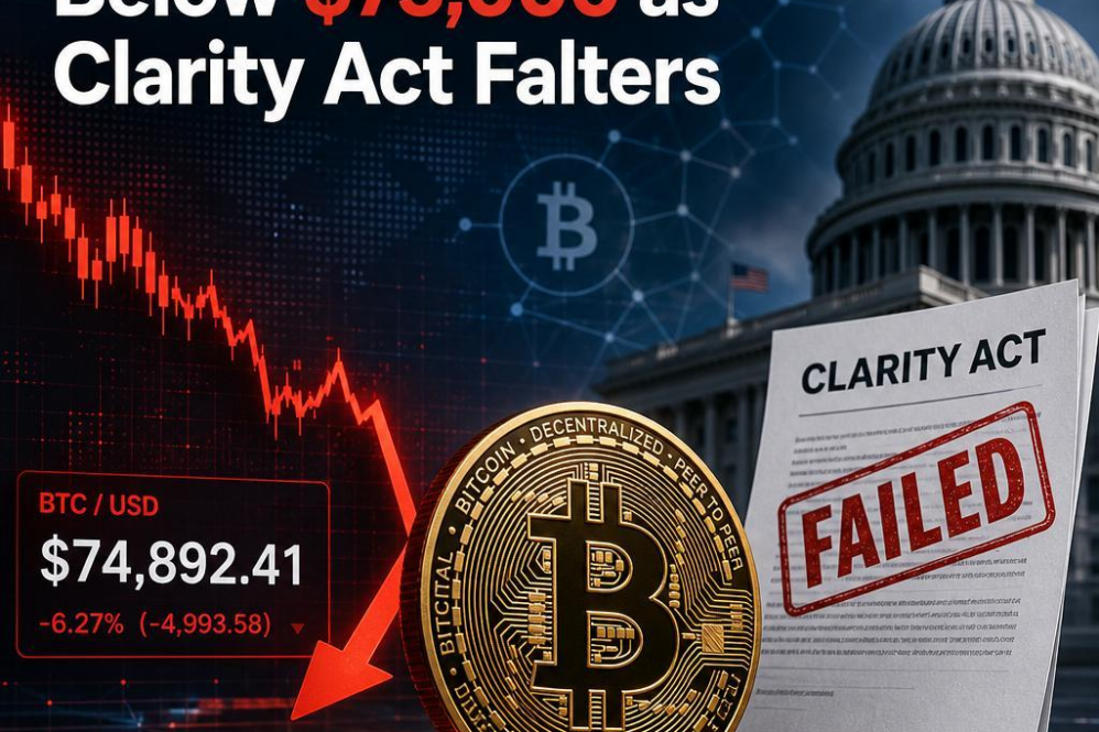 Bitcoin Plummets Below $75,000 as Clarity Act Falters