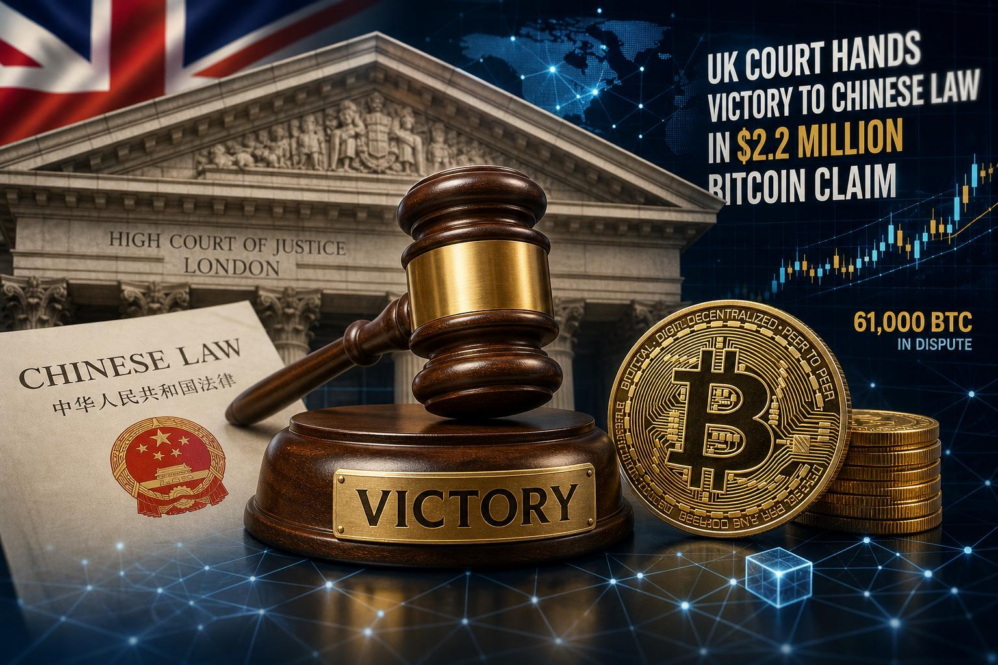 UK Court Hands Victory to Chinese Law in $2.2 Million Bitcoin Claim纠纷胜诉：英国法院裁定中国法律主导61000枚比特币案件

For an English-speaking audience, you might consider:
“British Court Sets Precedent: Chinese Law Rules in $2.2 Million Bitcoin Case