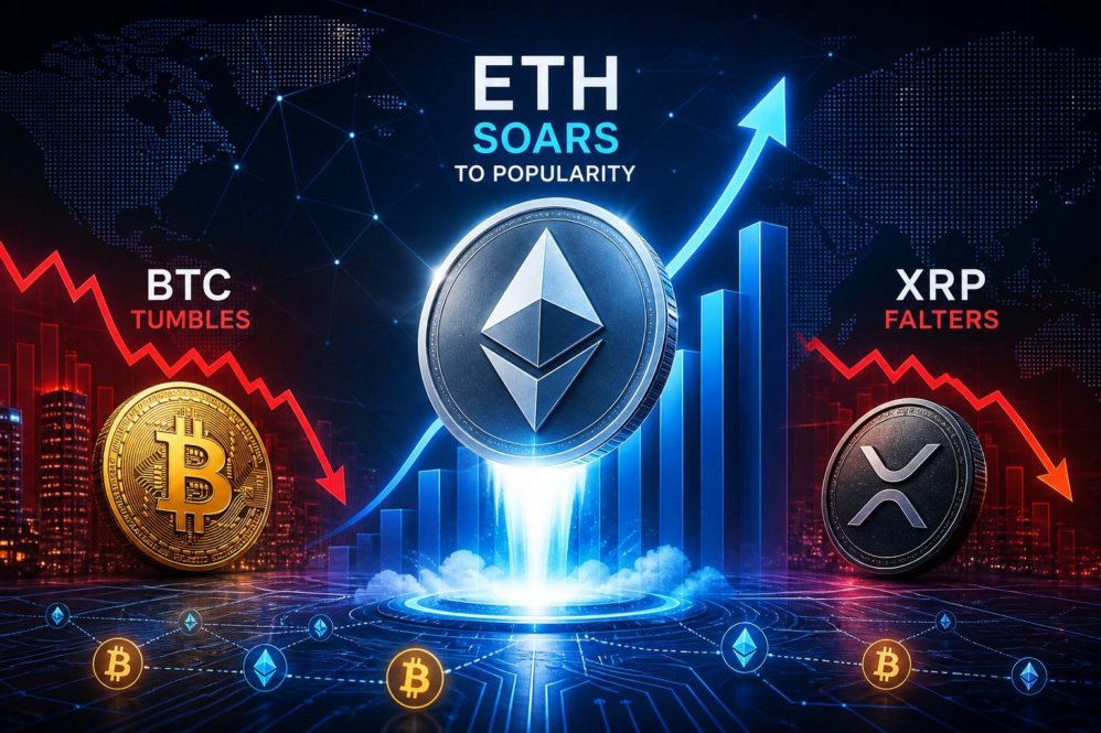 ETH Soars to Popularity as BTC Tumbles and XRP Falters