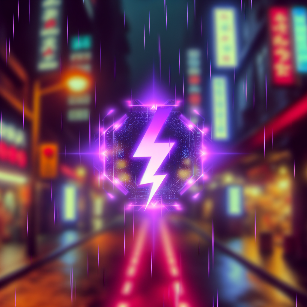 What Is Nostr? Nostr Cyberpunk Purple lightning bolt cyberpunk, trending on artstation Artist: Raphael synthwave Lighting: Umbrella lighting. Subject: Street.