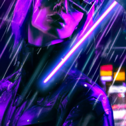What Is Nostr? Nostr Cyuberpunk Purple lightning bolt cyberpunk, trending on artstation Artist: Leonardo da Vinci synthwave Lighting: Umbrella lighting. Subject: Street.